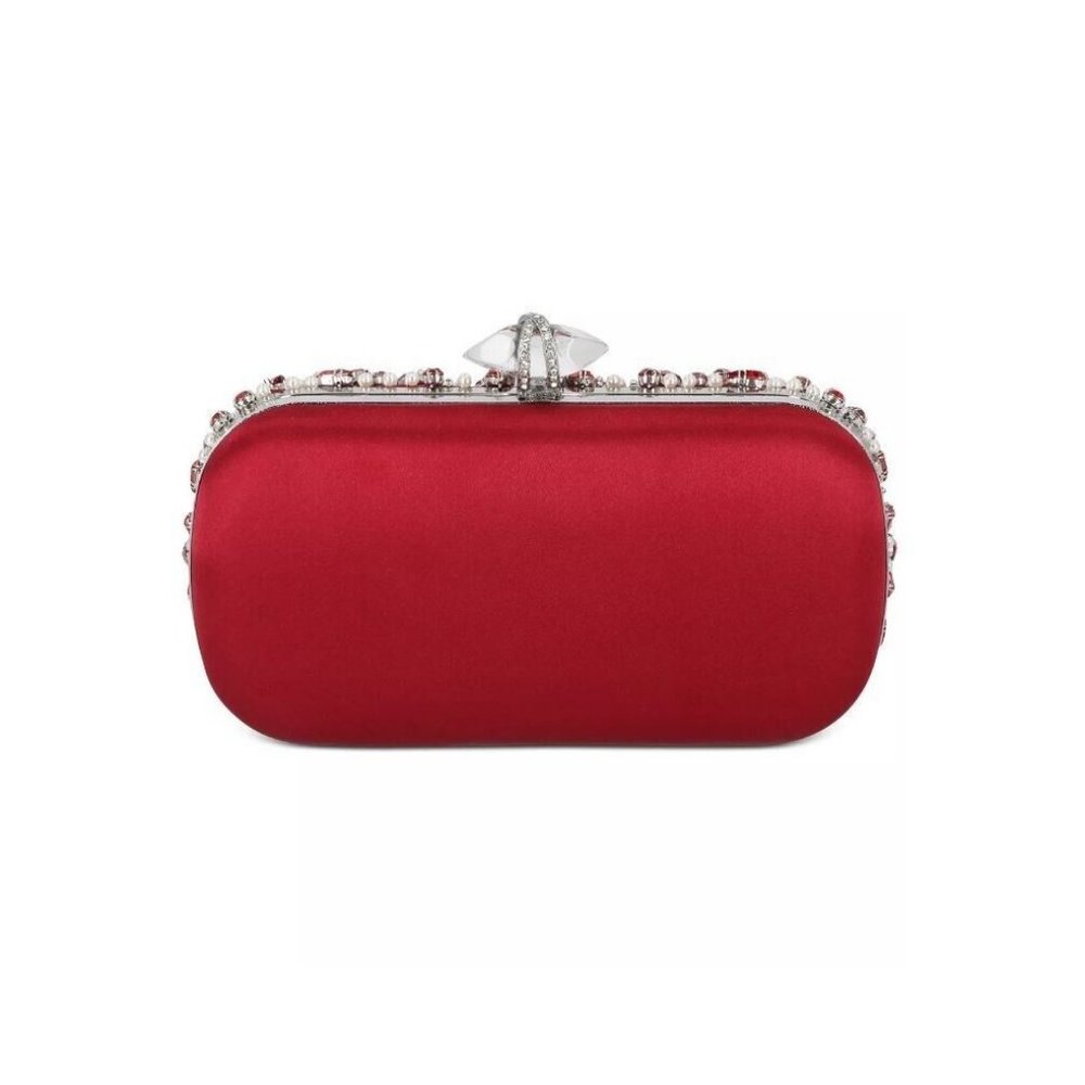 INC Ranndi beaded embellished crystal clutch minaudiere - RED/SILVER - Picture 14 of 14